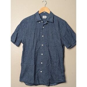 Faherty Indigo Organic Cotton Short Sleeve Button Up Shirt Blue M